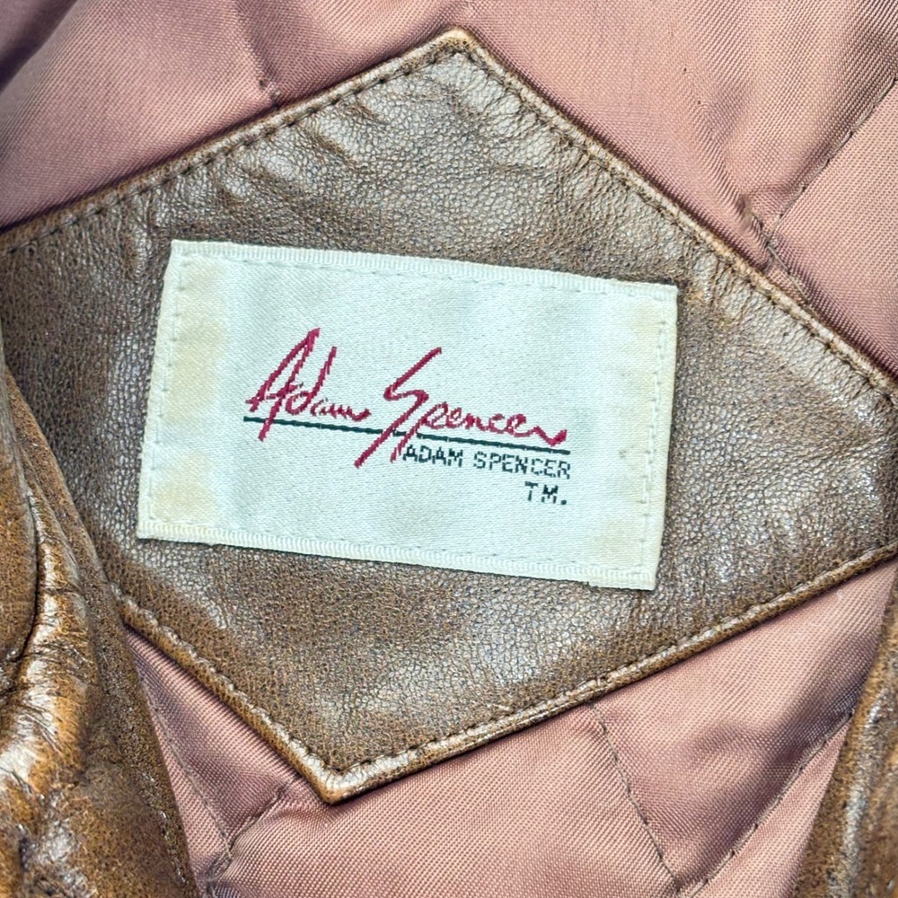 Vintage Leather Bomber Jacket Brown Distressed Aviator Flight 80s Adam Spencer M - Picture 9 of 16